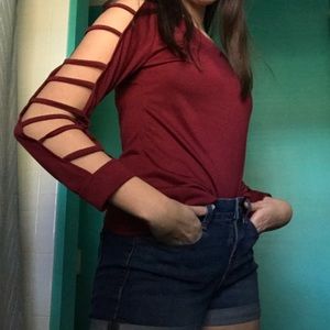 burgundy arm cutout shirt